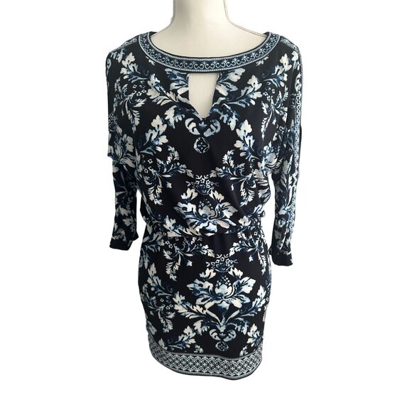 WHITE HOUSE BLACK MARKET WHBM Navy Blue White Floral Dress Size XS - Picture 1 of 6